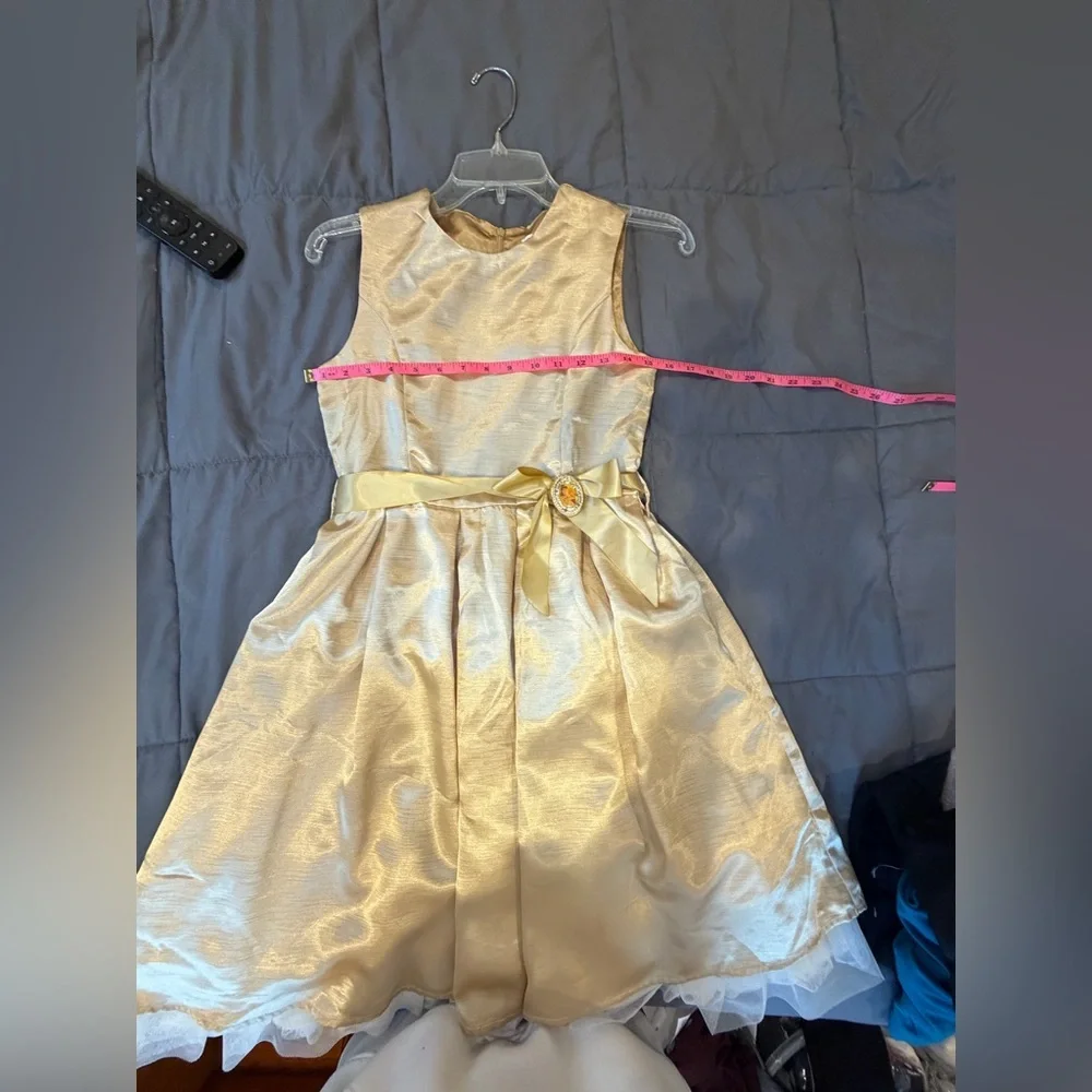 Disney Store Gold Princess Dress Girls Size 12 Belle Formal Party Dress